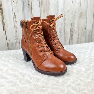 Rebel Lace-up Heeled Combat Booties Brown Size 9